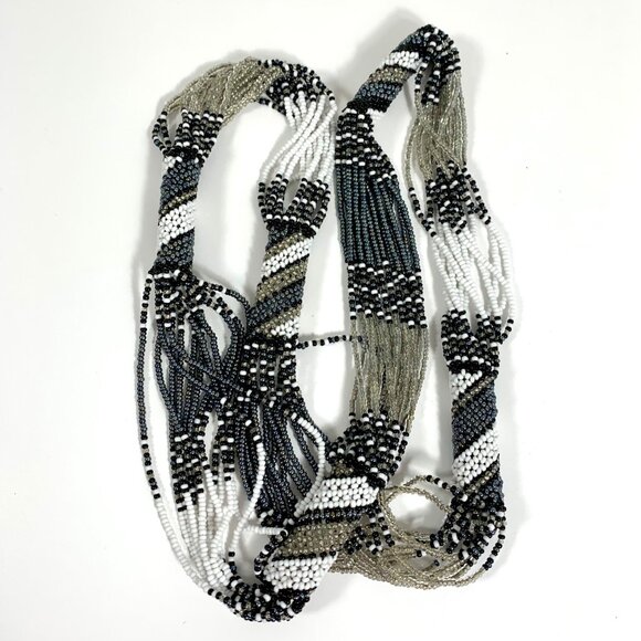 Handcrafted Multicolor Glass Beaded Tribal Necklace 28" Long - Picture 2 of 4